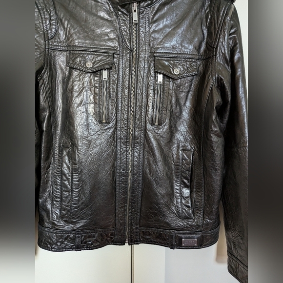 Guess vintage Y2K genuine leather moto Jacket sz M - Picture 3 of 9